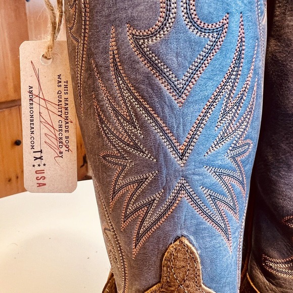 Anderson Bean Cowboy Boots Tag Boar Blue Aged 335516 Men’s 9.5 EE Wide NWT